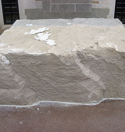 Limestone block wall
